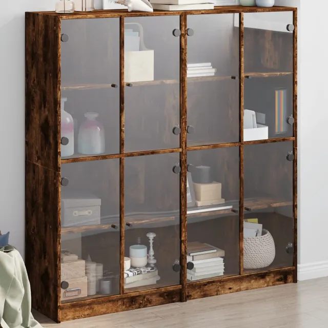 vidaXL Boekenkast met deuren 136x37x142 cm hout gerookt eikenkleurig Bruin