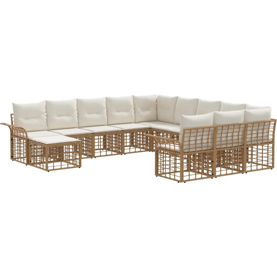 vidaXL Tuinbankenset 12 st Natuurlijk en Crème Wit poly rattan, foto 3