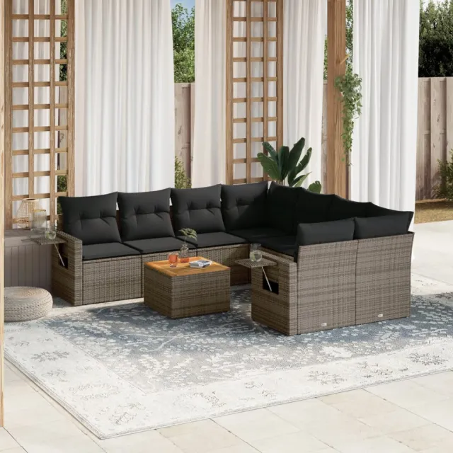 vidaXL 9-delige Loungeset met kussens poly rattan grijs, foto 2