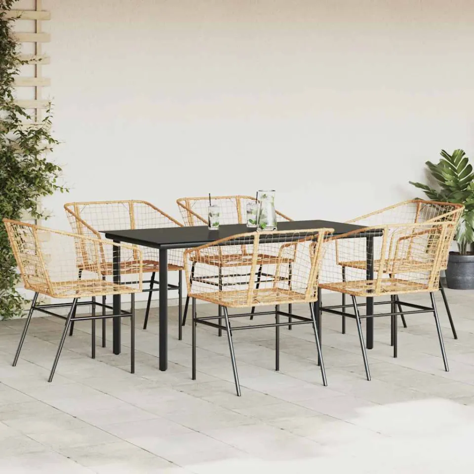 vidaXL 7-delige Tuinset poly rattan glas bruin, foto 2