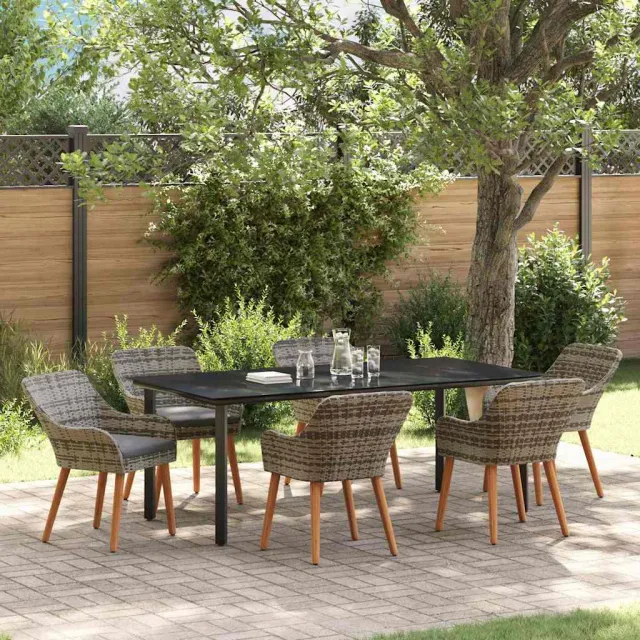 vidaXL Tuin eettafelset 7 st Grijs poly rattan, foto 2