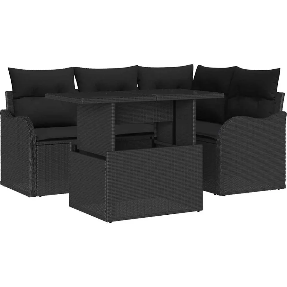 vidaXL Buiten eetset 5 st Zwart Poly riet