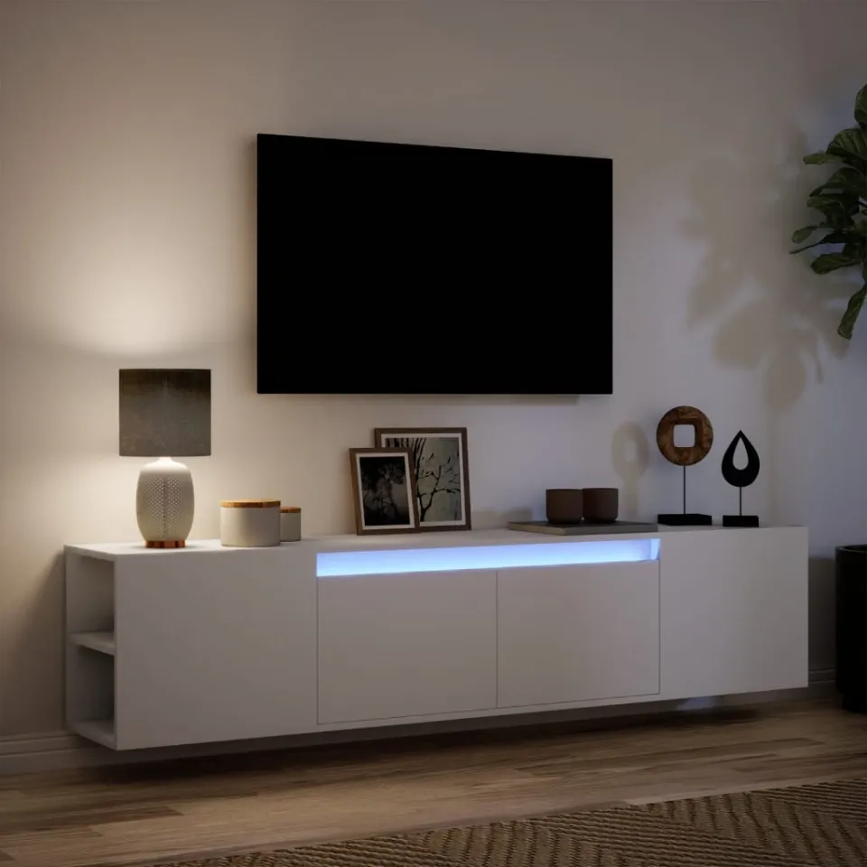 vidaXL Tv-wandmeubel met LED-verlichting 180x31x39,5 cm wit, foto 4