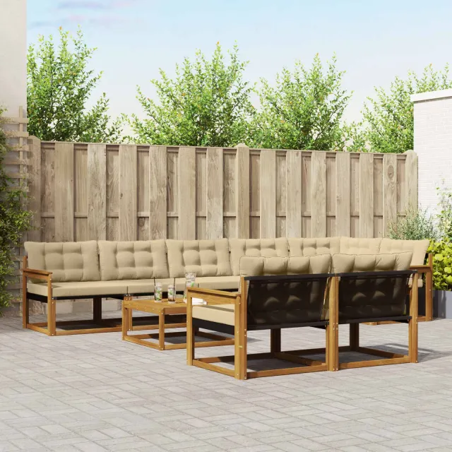 vidaXL Buiten bankenset 9 st 8-zits Natuurlijk en Beige