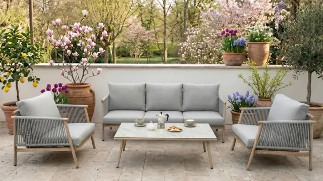 Bello Giardino Aluminium Tuin Loungeset BLANDO Lichtgrijs | 3-zitsbank, 2 Fauteuils en Salontafel | Aluminium & Touw