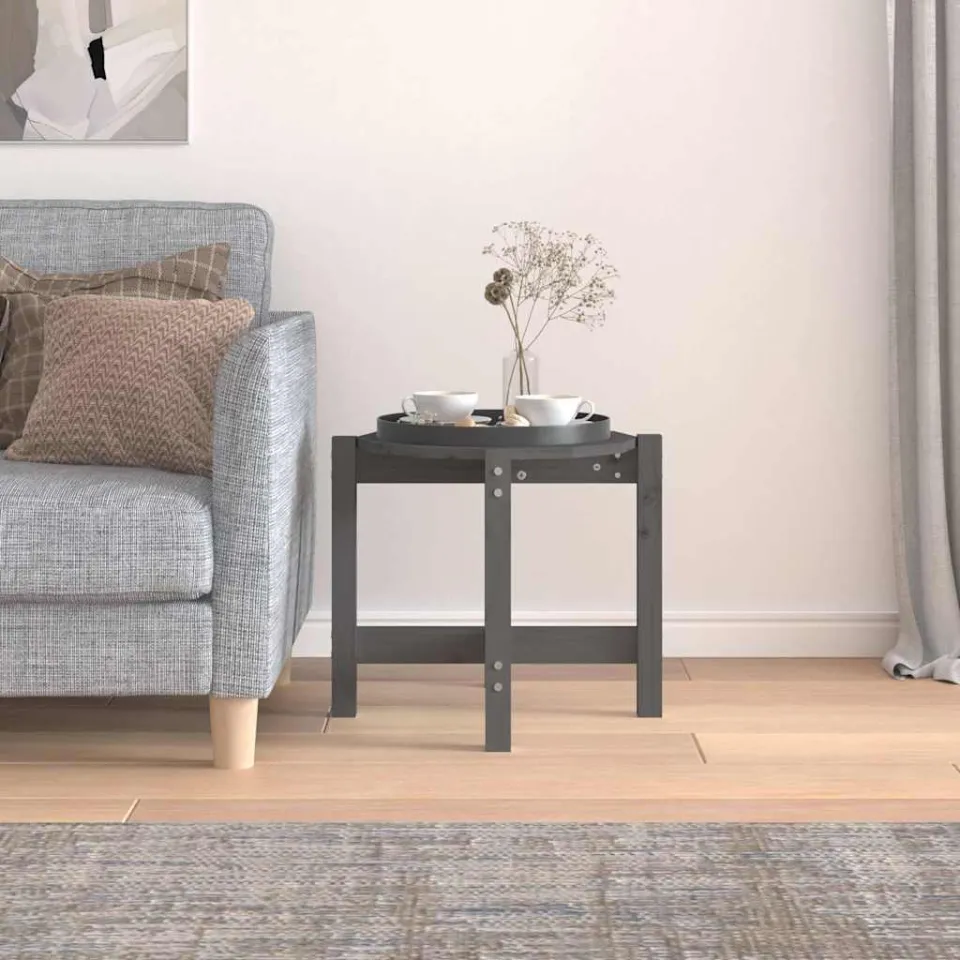 vidaXL Salontafel Ø 52,5x45 cm massief grenenhout grijs, foto 3