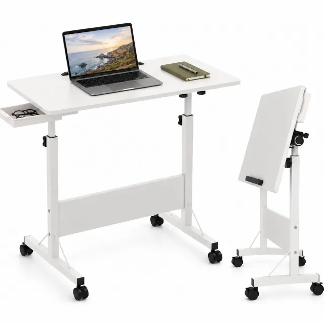 AIverig Laptoptafel op Wielen - Verstelbaar en Kantelbaar - Wit