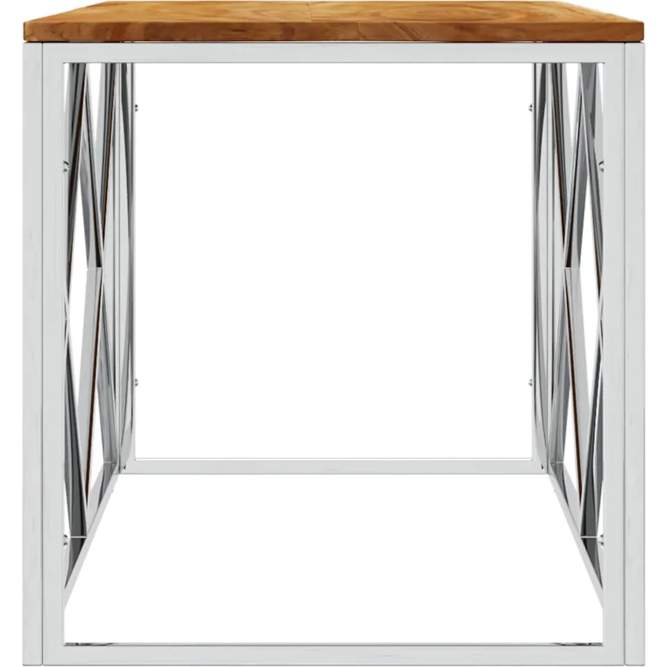 vidaXL Salontafel roestvrij staal en massief acaciahout, foto 4