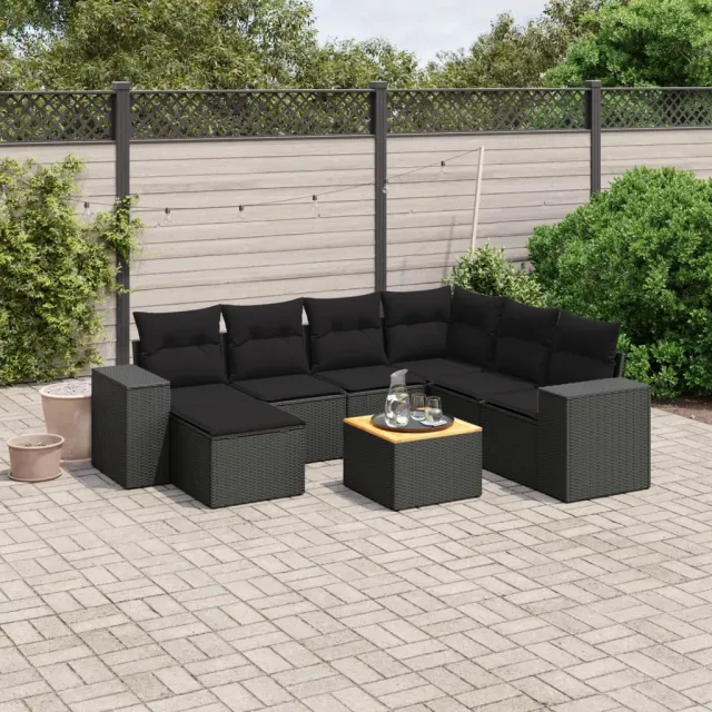 vidaXL 8-delige Loungeset met kussens poly rattan zwart, foto 2