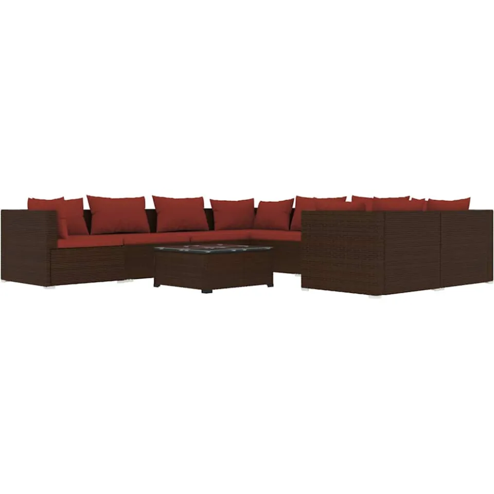 vidaXL 9-delige Loungeset met kussens poly rattan bruin, foto 3