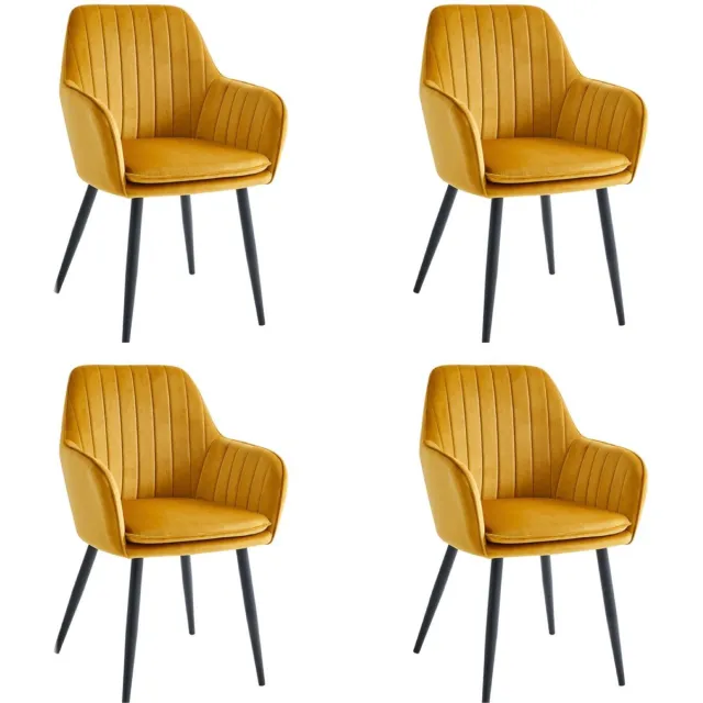 Colenis Lavinia Eetkamerstoel - Set Van 4 - Okergeel - Velvet - Industrieel - Met armleuning