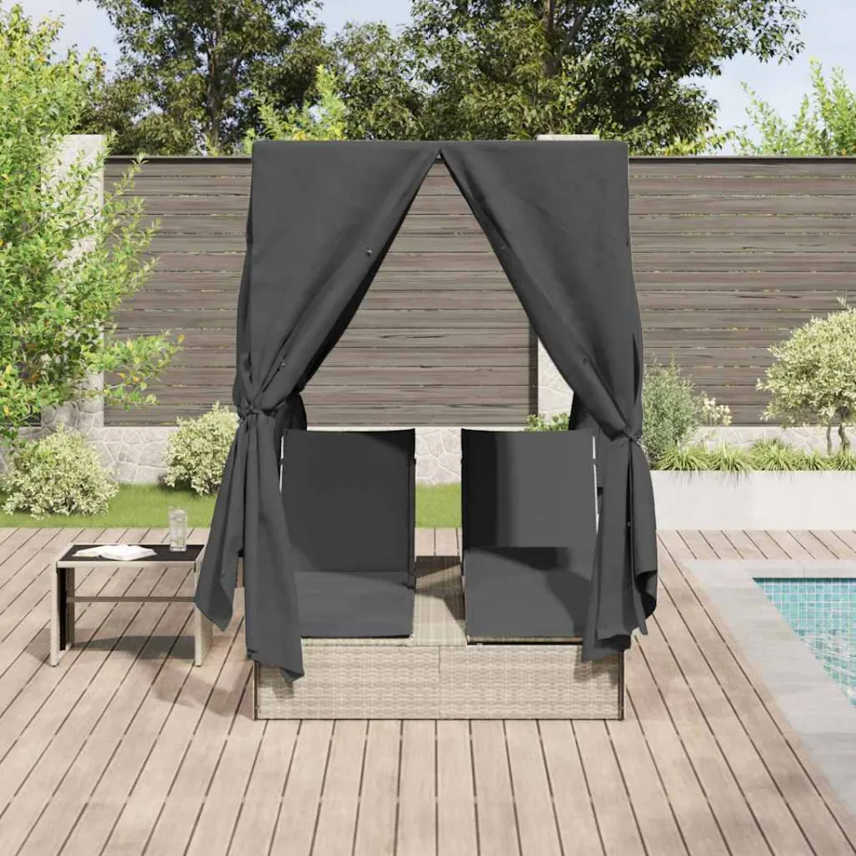 vidaXL Dubbele ligbed Lichtgrijs poly rattan, foto 3