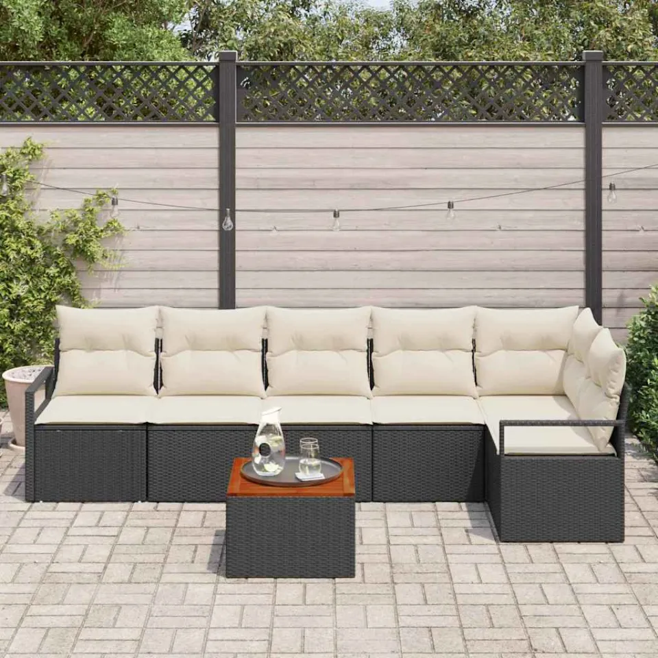 vidaXL Tuinbankenset 7 st Zwart poly rattan, foto 3