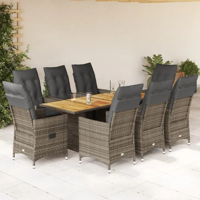 vidaXL 9-delige Tuinset met kussens poly rattan grijs, foto 2