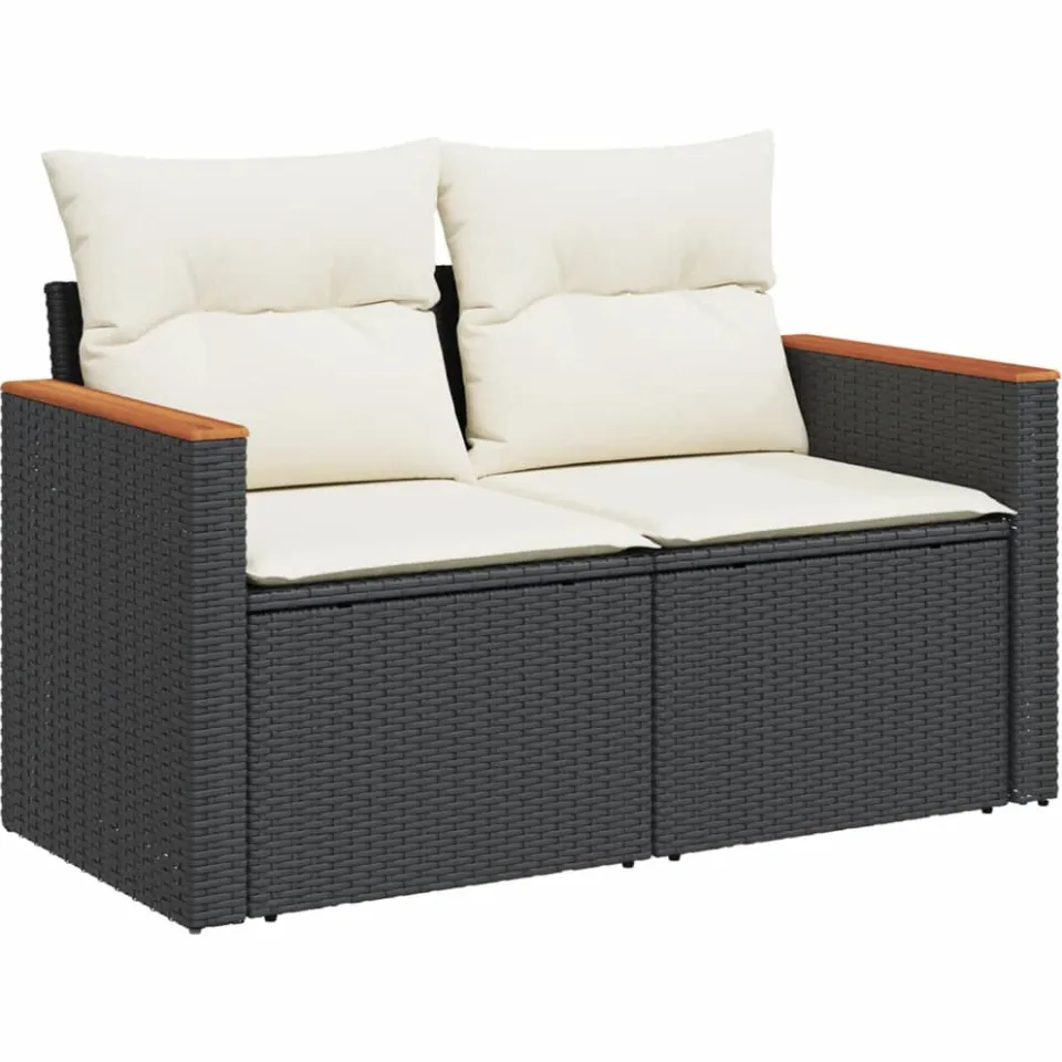 vidaXL 5-delige Loungeset met kussens poly rattan zwart