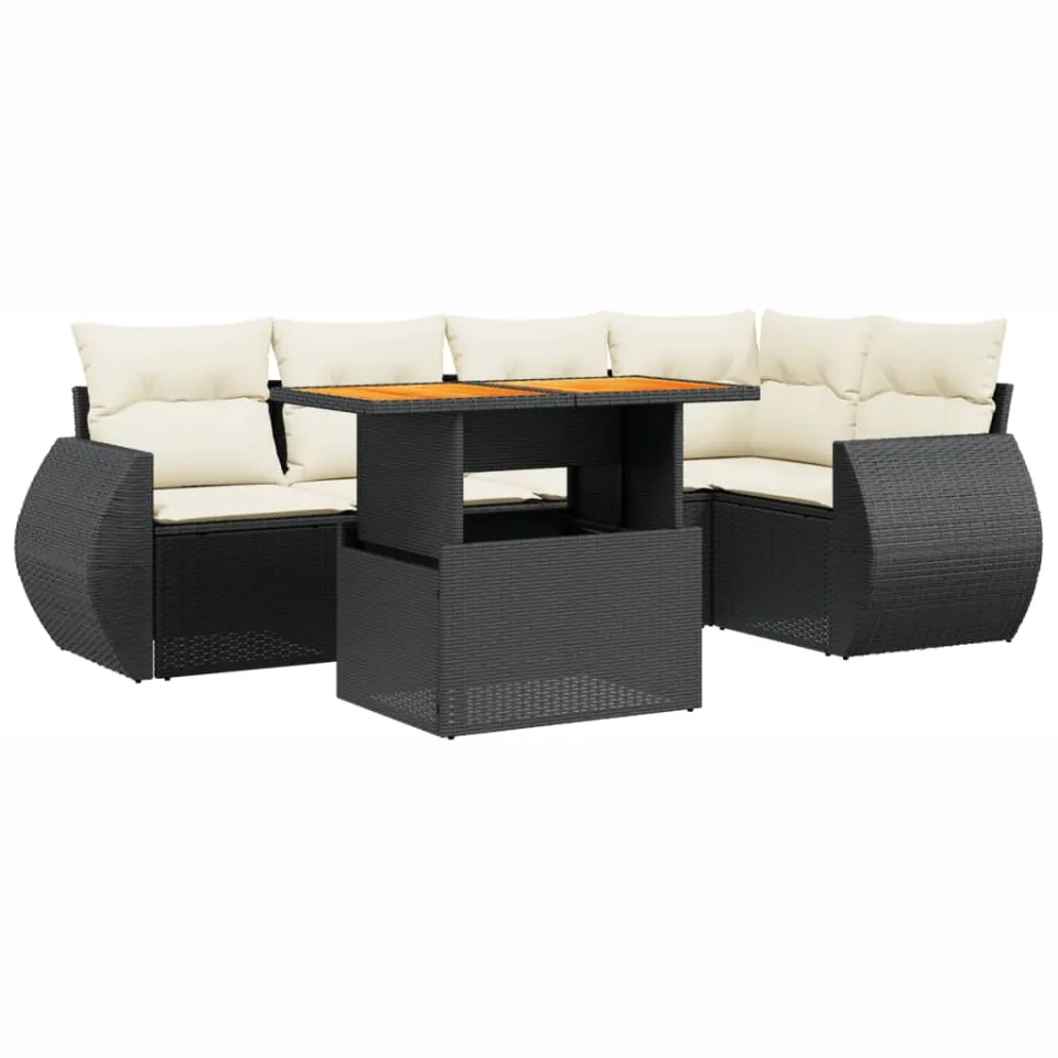 vidaXL 6-delige Loungeset met kussens poly rattan zwart, foto 3