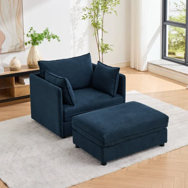 FloraGrace Fauteuil 1-Zits 149 Cm - Met Opberghocker En Flexibele Indeling - Voor Woonkamer, Balkon Of Kleine Ruimtes - Fluweel - Blauw