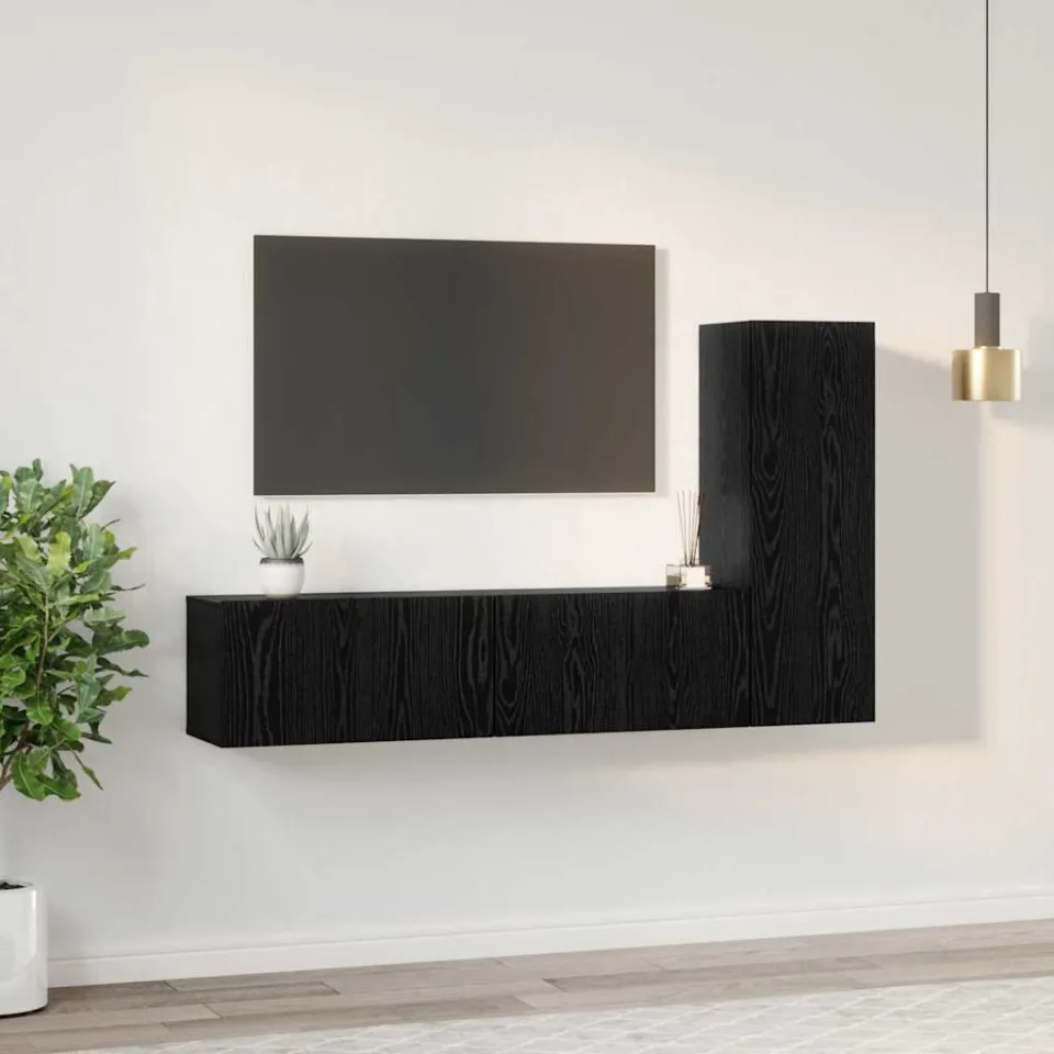 vidaXL Tv-meubelset 3 st Zwart Eiken Bewerkt hout, foto 4