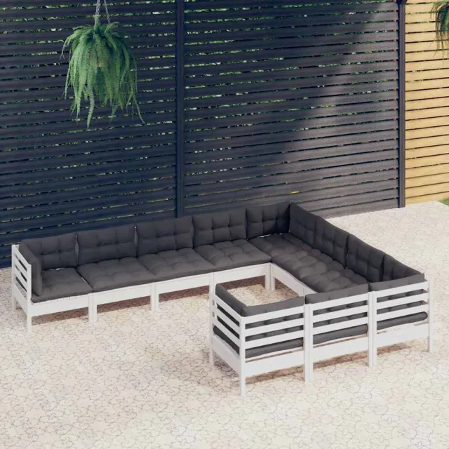 vidaXL 10-delige Loungeset met kussens grenenhout wit, foto 2