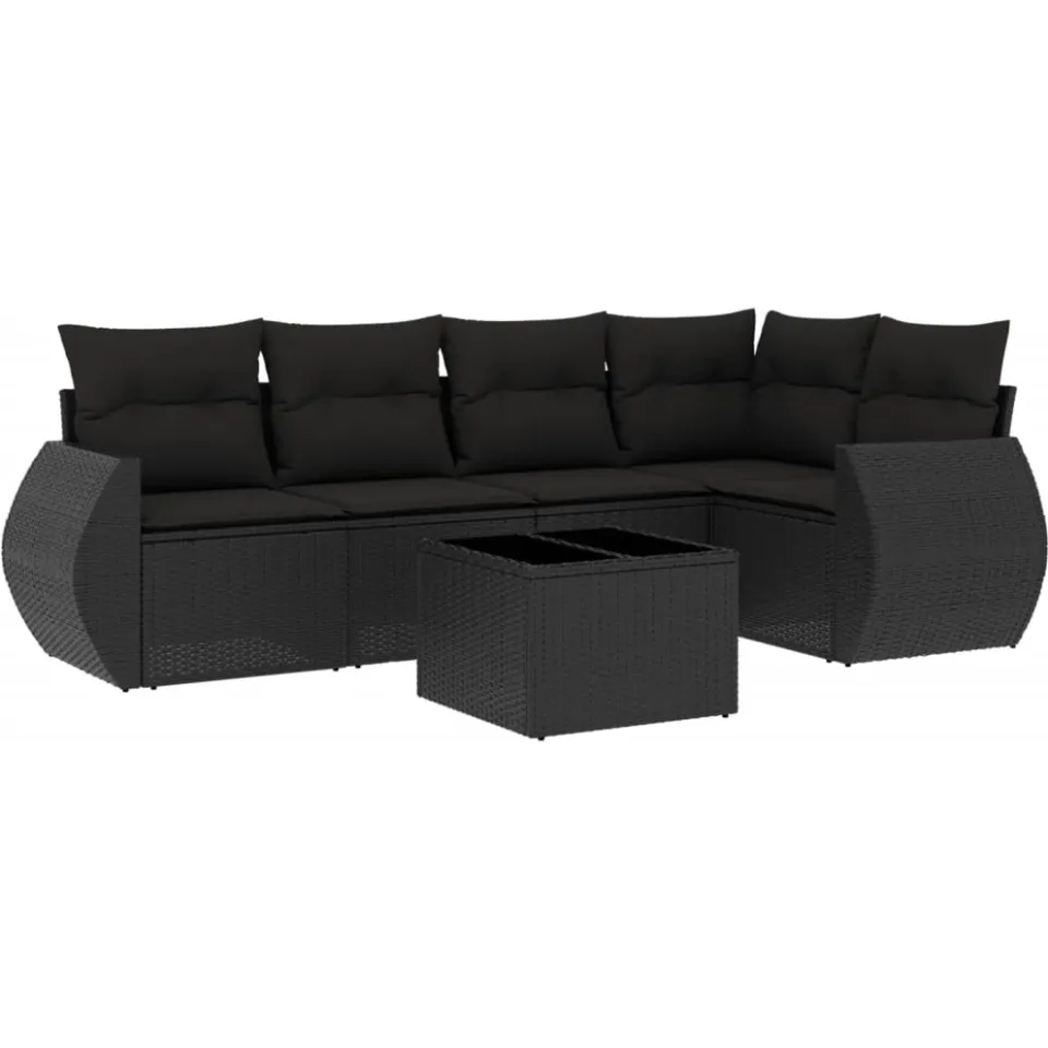 vidaXL 6-delige Loungeset met kussens poly rattan zwart, foto 3