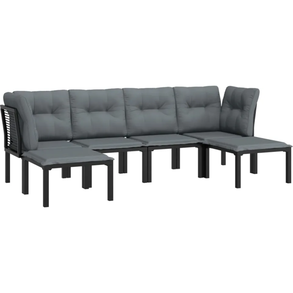 vidaXL 6-delige Loungeset poly rattan zwart en grijs, foto 2