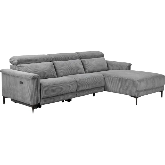 Notio Living Lund-Hoekbank - 3-Zits Elec. Relax - Grijs Corduroy