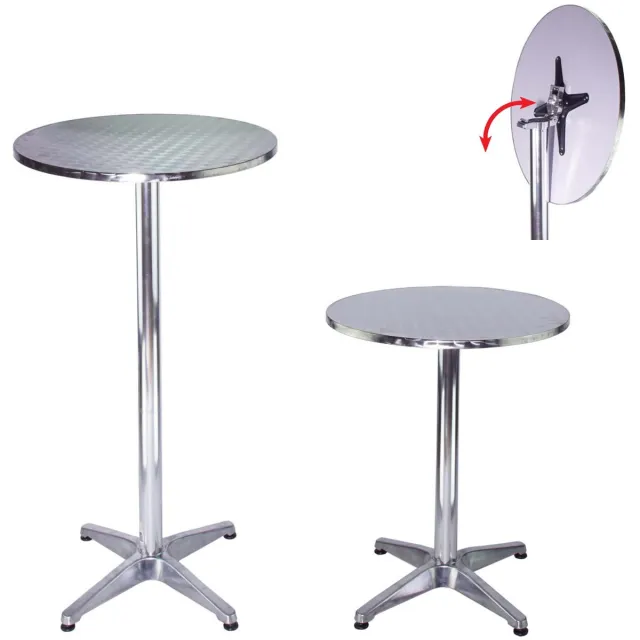 TRUTZHOLM Set van 2 bistrotafels en statafels - 2 in 1 - Aluminium - In hoogte verstelbaar 70/115 cm - Ø 60 cm - Opklapbaar tafelblad zilver