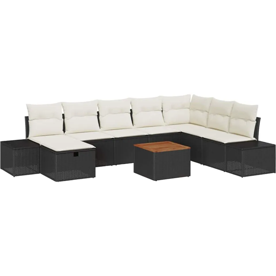 vidaXL Tuinbankenset 9 st Zwart poly rattan