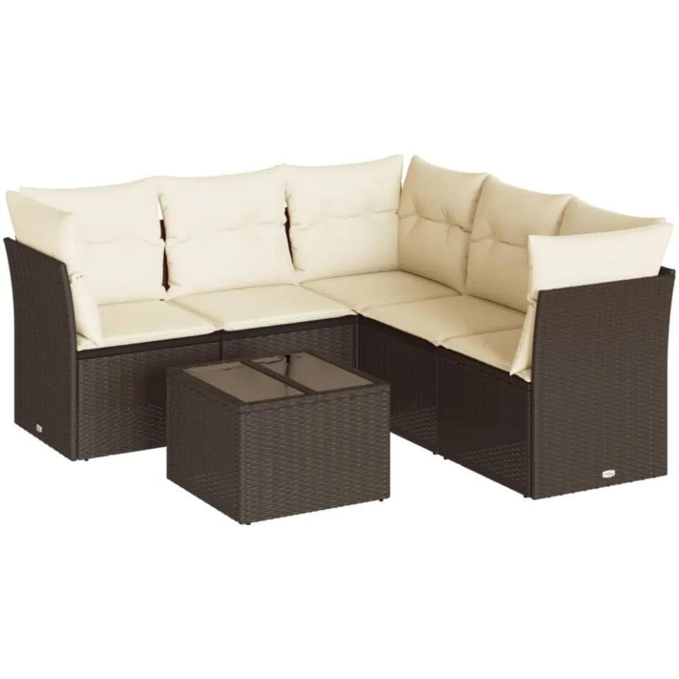 vidaXL 6-delige Loungeset met kussens poly rattan bruin
