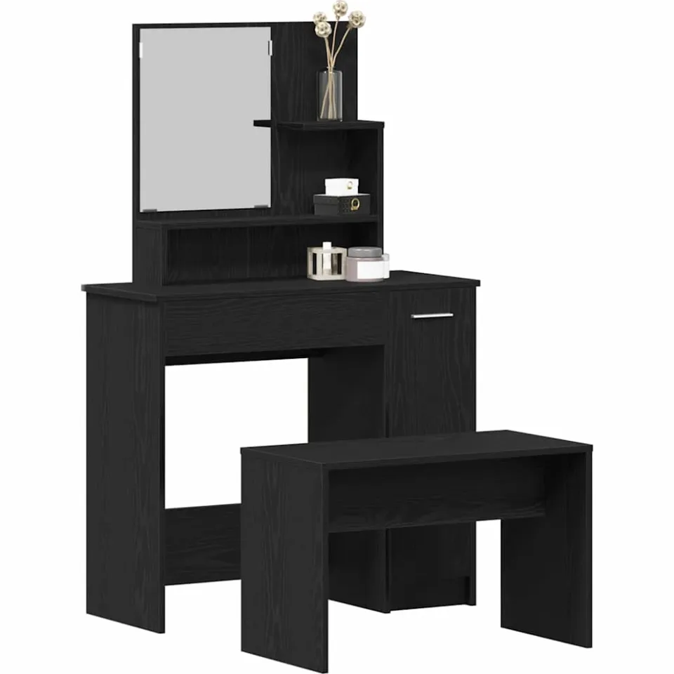 vidaXL Toilettafel Set 2 st Zwart Eiken 86,5 x 35 x 136 cm