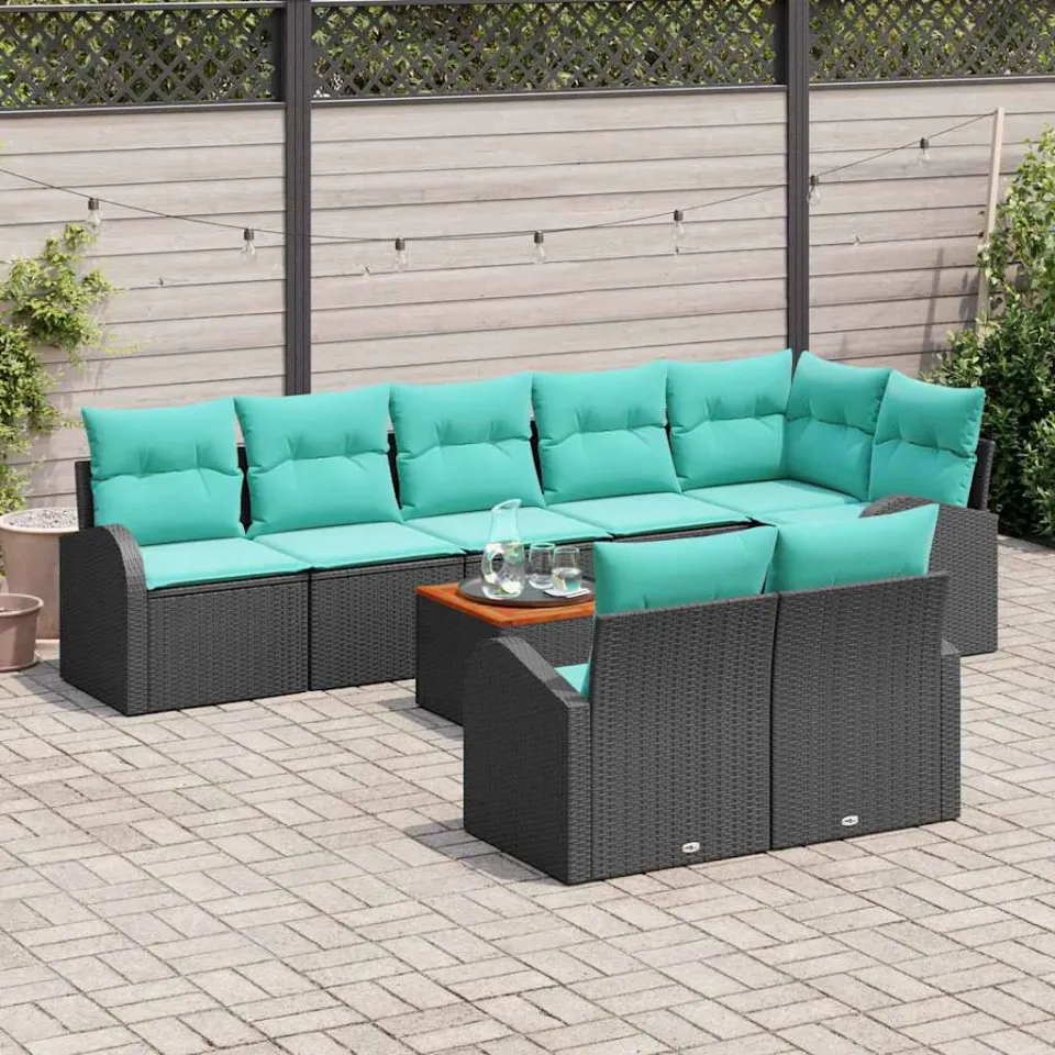 vidaXL Tuinbankenset 9 st Zwart en Turquoise poly rattan, foto 3