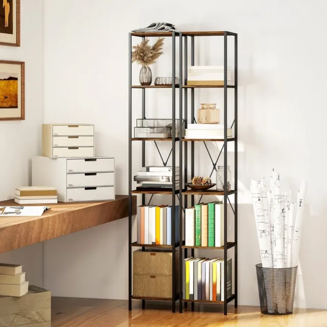 CHICFURN Boekenkast - 6 niveaus - Open ontwerp - 2-delige set - Rustiek bruin