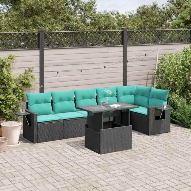 vidaXL 7-delige tuinbankset met kussens van zwart polyrotan, foto 2