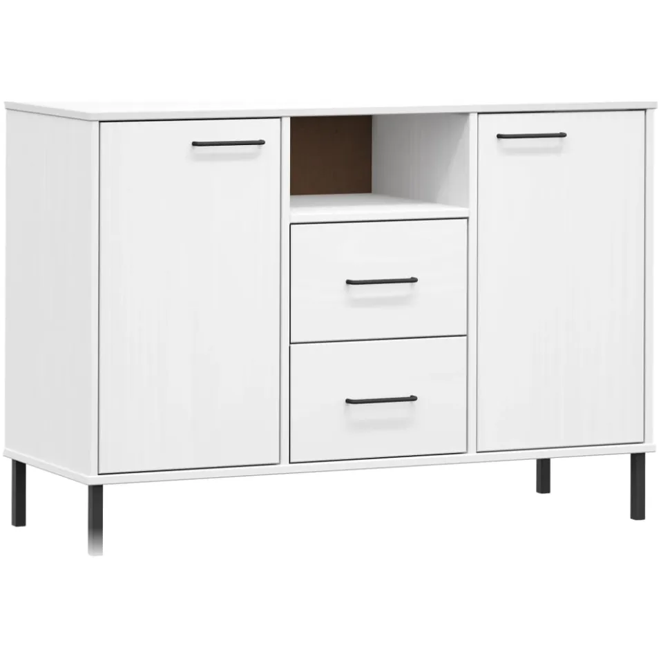 vidaXL Dressoir met metalen poten OSLO 113x40x77 cm grenenhout wit, foto 3