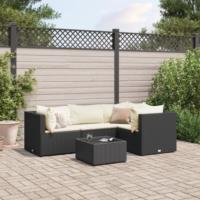 vidaXL 5-delige Loungeset met kussens poly rattan zwart, foto 2