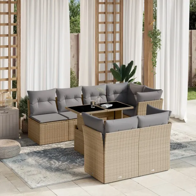 vidaXL 8-delige Loungeset met kussens poly rattan beige, foto 2