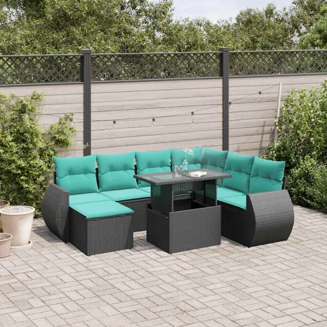 vidaXL 8-delige tuinbankset met kussens, zwart polyrotan, foto 2