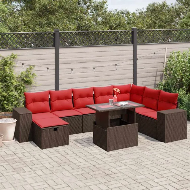 vidaXL 9-delige tuinbankset met kussens, bruin polyrotan, foto 2
