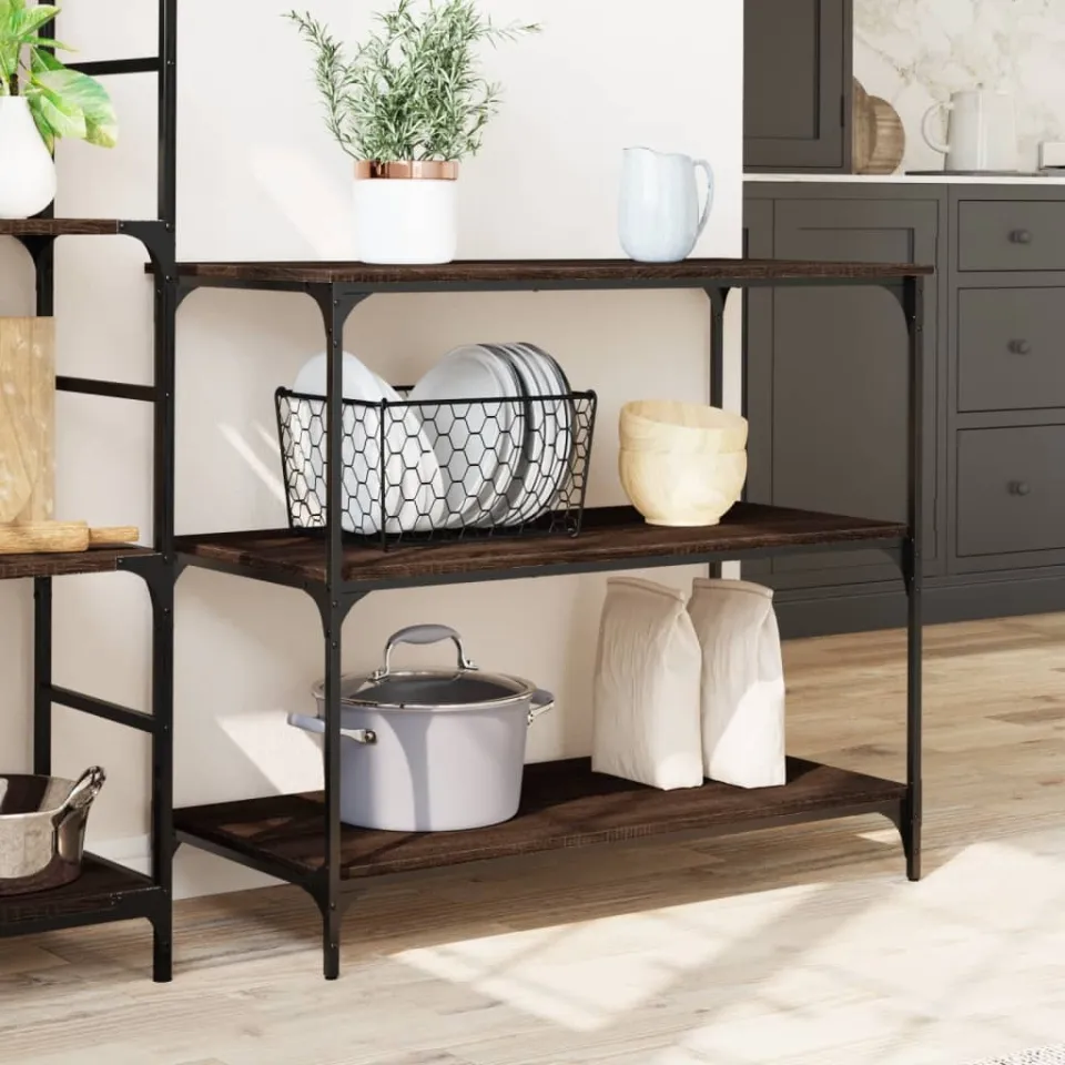 vidaXL Keukentrolley 102x50x95 cm bewerkt hout bruin eikenkleurig, foto 3