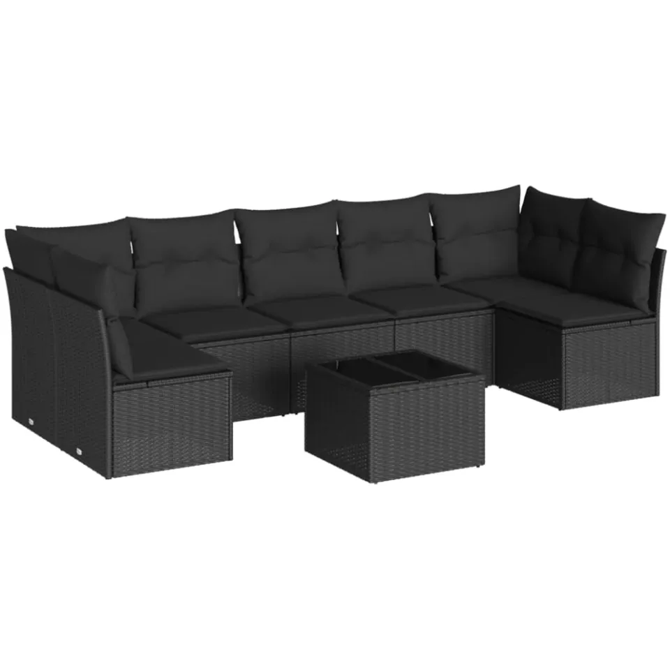 vidaXL 8-delige Loungeset met kussens poly rattan zwart, foto 3