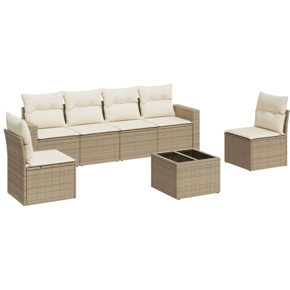 vidaXL 7-delige Loungeset met kussens poly rattan beige