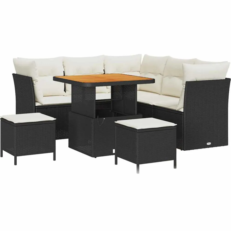 vidaXL Tuinbankenset 8 st Zwart poly rattan
