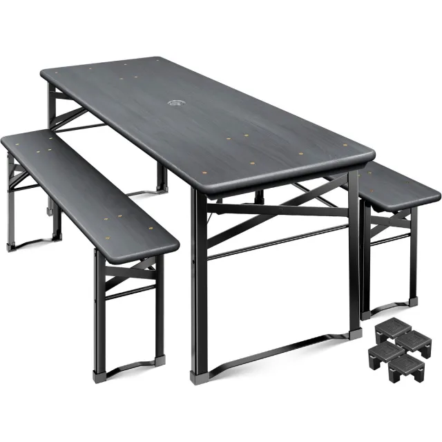 Kesser Biertafel met Banken 3-delig 170 x 46 cm - Inklapbare Biertafelset / Tuintafel van Hout met 2 Bierbanken - Antraciet