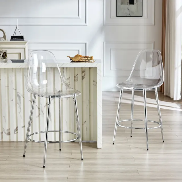 OKWISH Barkrukken 66 cm - Transparant Zwevend Design Set Van 2 - Voor Keukenbar En Kookeiland - Metaal Kunststof - Zilver