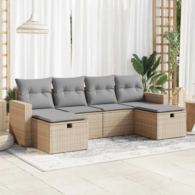 vidaXL 6-delige Loungeset met kussens poly rattan beige, foto 2