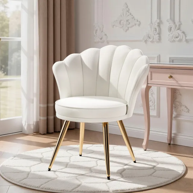 hawthyhome Moderne Accentstoel Fluweel, Gestoffeerde Fauteuil met Gouden Metalen Poten, Elegante Kaptafelstoel voor Woonkamer, Slaapkamer of Make-uphoek – Wit