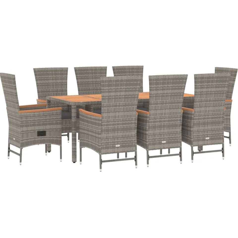 vidaXL 9-delige Tuinset met kussens poly rattan grijs