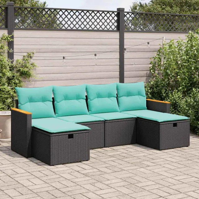 vidaXL 6-delige Loungeset met kussens poly rattan zwart, foto 2