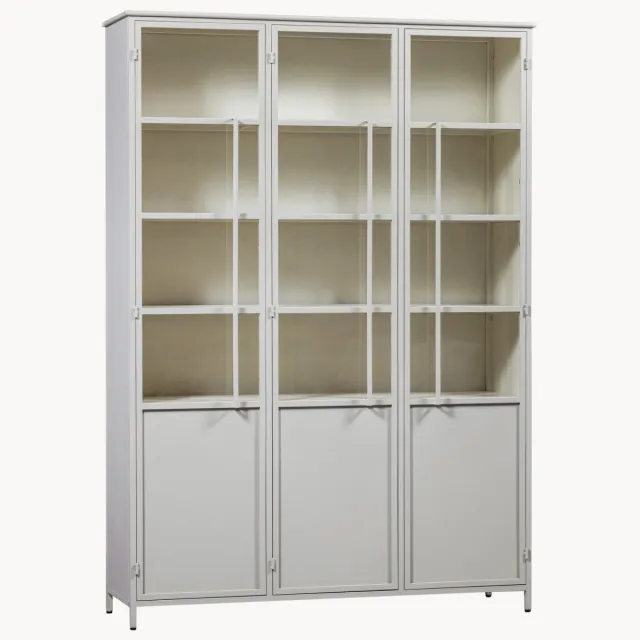 WOOOD Exhibit 3-deurs vitrinekast zand Beige, Transparant