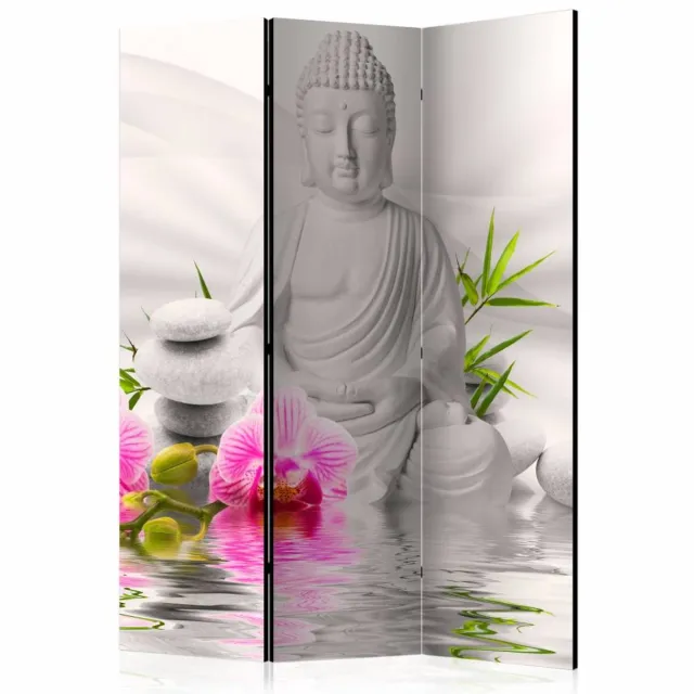 karo-art Vouwscherm / Kamerscherm - Witte Boeddha 135x172cm, gemonteerd geleverd, dubbelzijdig geprint Multikleur